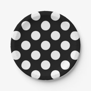 Big White Polka Dots on Raven Black Paper Plate