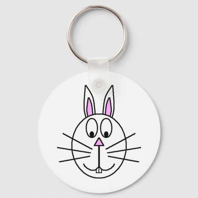 Big White Rabbit cartoon drawing Key Ring (Front)