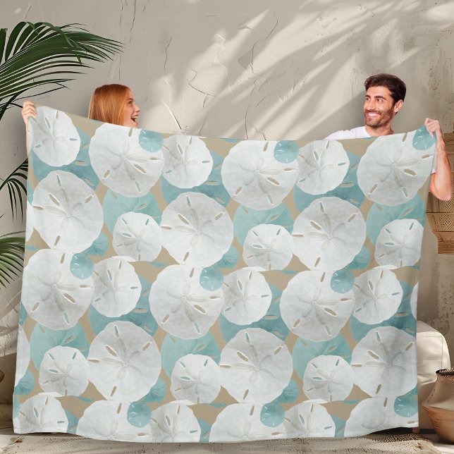 Big White Sand Dollars Pattern Beige Fleece Blanket (Creator Uploaded)