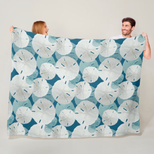 Big White Sand Dollars Pattern Blue Fleece Blanket