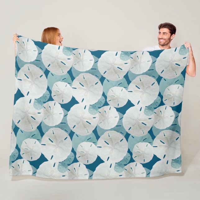 Big White Sand Dollars Pattern Blue Fleece Blanket (In Situ)