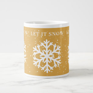 Big White Snowflake, LET IT SNOW Gold & White Large Coffee Mug