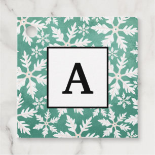 Big White Snowflakes Falling Green Background Favour Tags