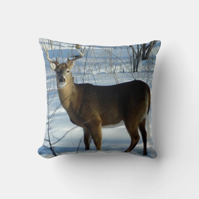 Big Whitetail Deer (Winter) Pillow (Front)