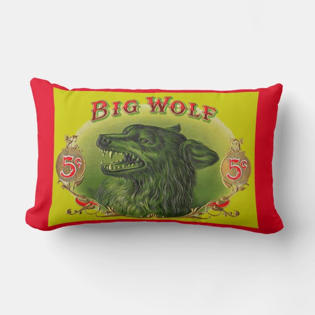 Big Wolf cigar label print Lumbar Cushion (Front)