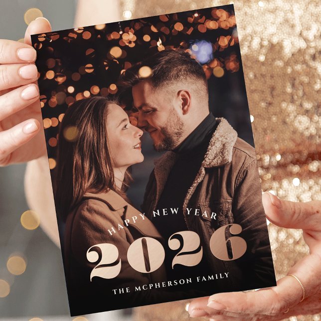 Big Year | Happy New Year Photo Rose Gold Foil Holiday Card (Creator Uploaded)
