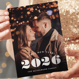 Big Year Happy New Year Photo Silver Foil Holiday Card