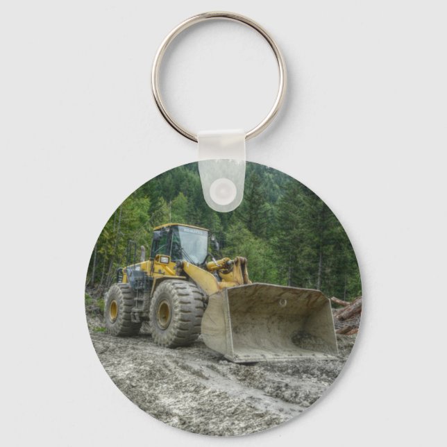 Big Yellow Bulldozer Tractor Heavy Equipment Key Ring (Front)