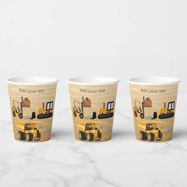 Big Yellow Construction Trucks Bulldozer Forklift  Paper Cups (Multi)