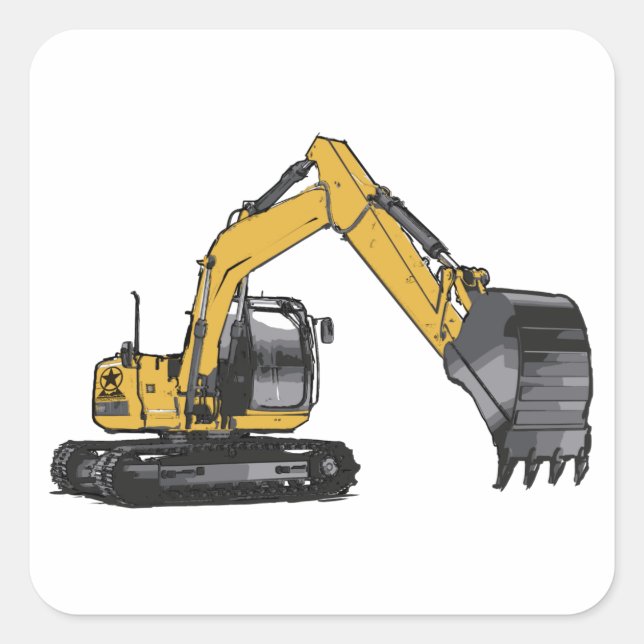 Big Yellow Excavator Square Sticker (Front)