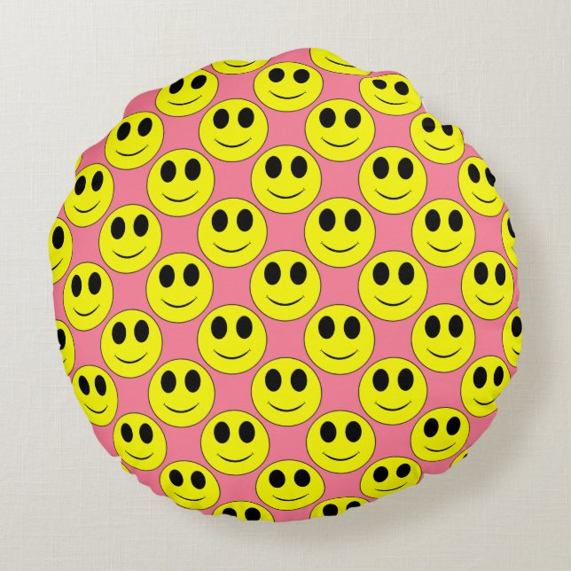 Big Yellow Happy Allover Round Cushion (Back)