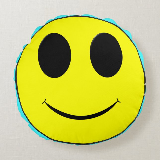 Big Yellow Happy Allover Round Cushion (Front)