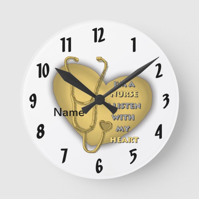 Big yellow heart nurse  round clock (Front)