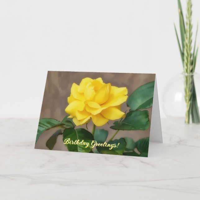 Big Yellow Rose Bloom Flower Art Birthday Card (Front)