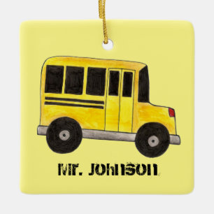 Big Yellow School Bus Driver Teacher Education Ceramic Tree Decoration
