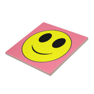 Big Yellow Smiley Face Pink-Square Tile