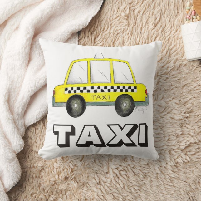 Big Yellow Taxi NYC Chequered Cab Car New York Cushion (Blanket)