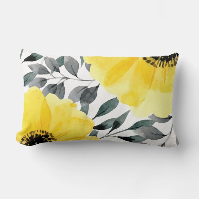 Big yellow watercolor flowers lumbar cushion (Front)