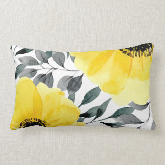 Big yellow watercolor flowers lumbar cushion