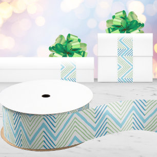 Big Zag Chevron in Green and Aqua Grosgrain Ribbon