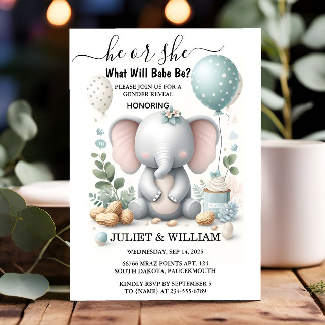 Big Zoo Baby White Elephant Birth Gender Reveal Invitation (Creator Uploaded)