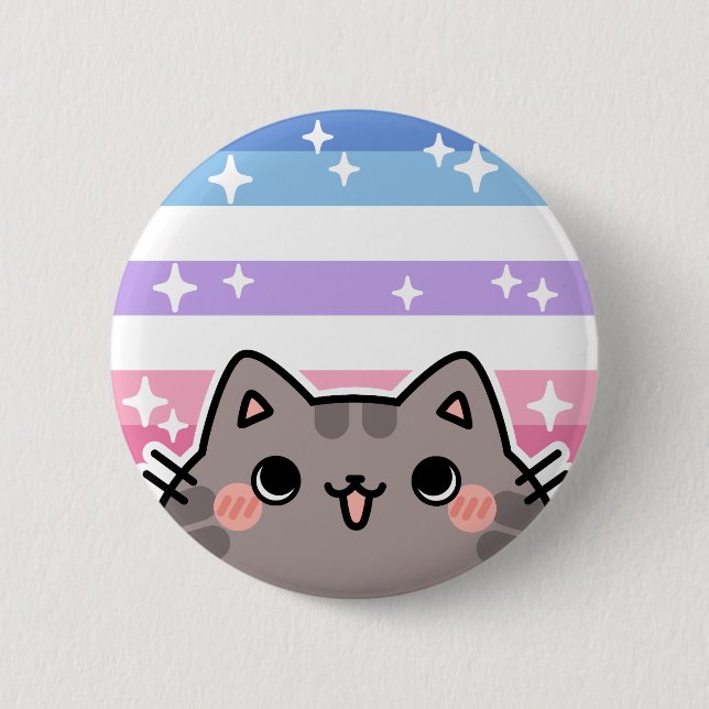 Bigender LGBT Pride Flag Cat Button (Front)
