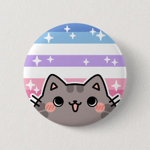 Bigender LGBT Pride Flag Cat Button