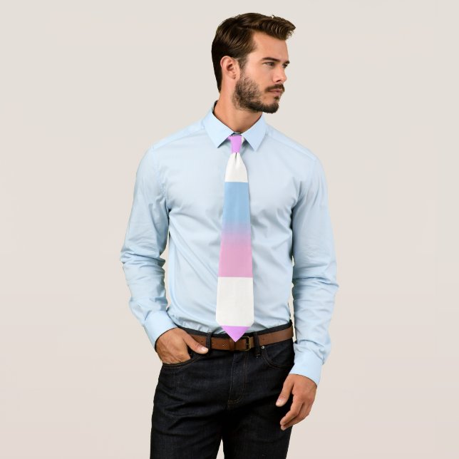 Bigender Pink Blue White Striped LGBT Tie (In Situ)