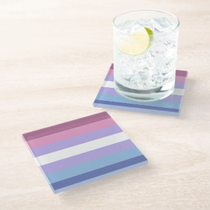 Bigender Pride, Striped Print, LGBTQ Pride Glass Coaster