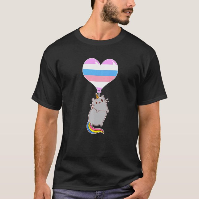 Bigender Unicorn Cat  Nonbinary Gender T-Shirt (Front)