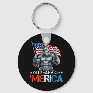 Bigfoot 250 Years of Merica Rock American Flag 4th Key Ring