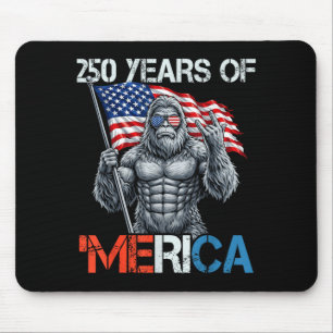Bigfoot 250 Years of Merica Rock American Flag 4th Mouse Pad