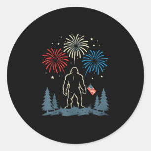 Bigfoot 4th of july american flag fireworks classic round sticker