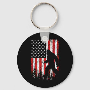 Bigfoot 4th Of July American Flag Patriotic Red Wh Key Ring