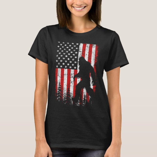 Bigfoot 4th Of July American Flag Patriotic Red Wh T-Shirt (Front)