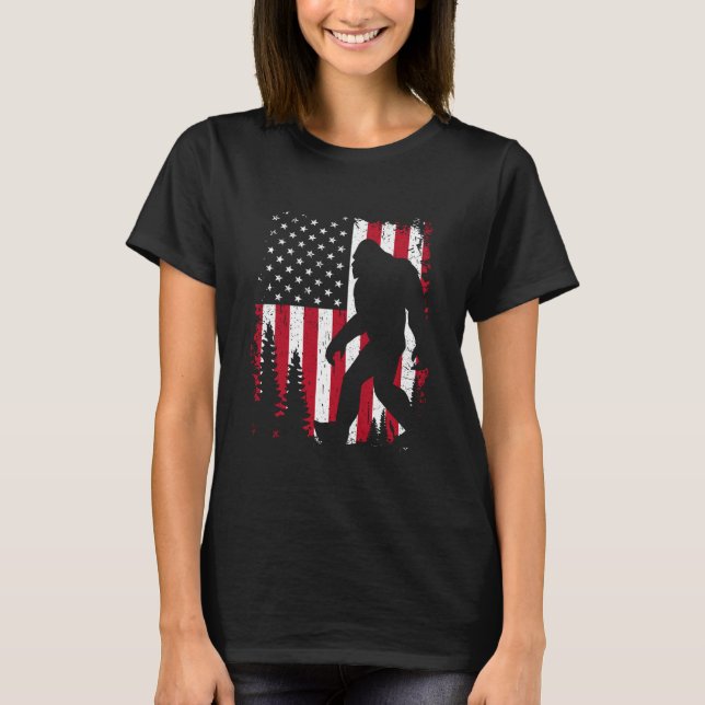 Bigfoot 4th of July American USA Flag Patriotic T-Shirt (Front)