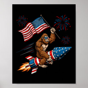 Bigfoot 4th Of July Patriotic Sasquatch Fireworks Poster