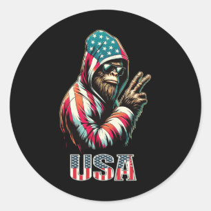 Bigfoot 4th Of July Usa Patriotic Sasquatch Teens  Classic Round Sticker