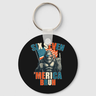 Bigfoot 6 7 Meme Merica American Flag Patriotic Key Ring