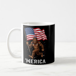 Bigfoot Aamerican Flag America Funny 4th Of July Coffee Mug