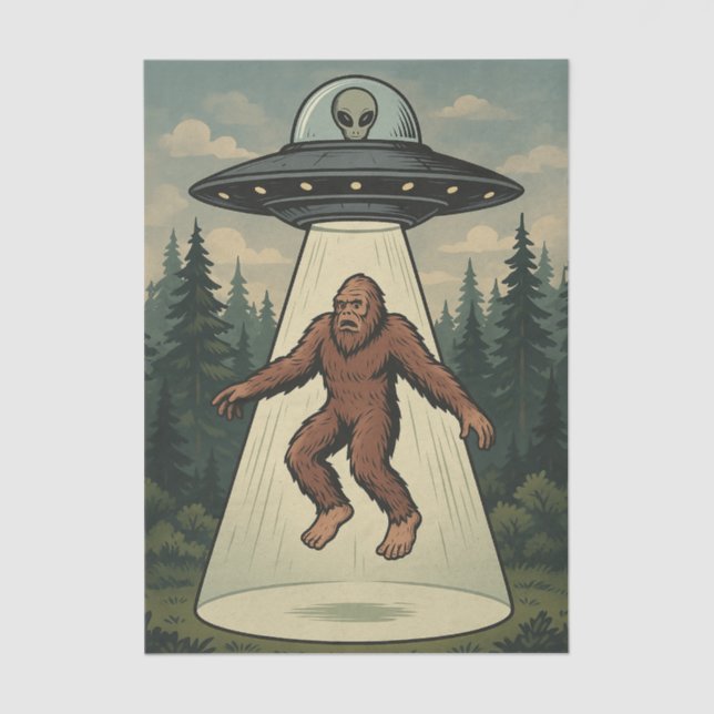 Bigfoot Abduction UFO Alien Decoupage Tissue Paper (Front)