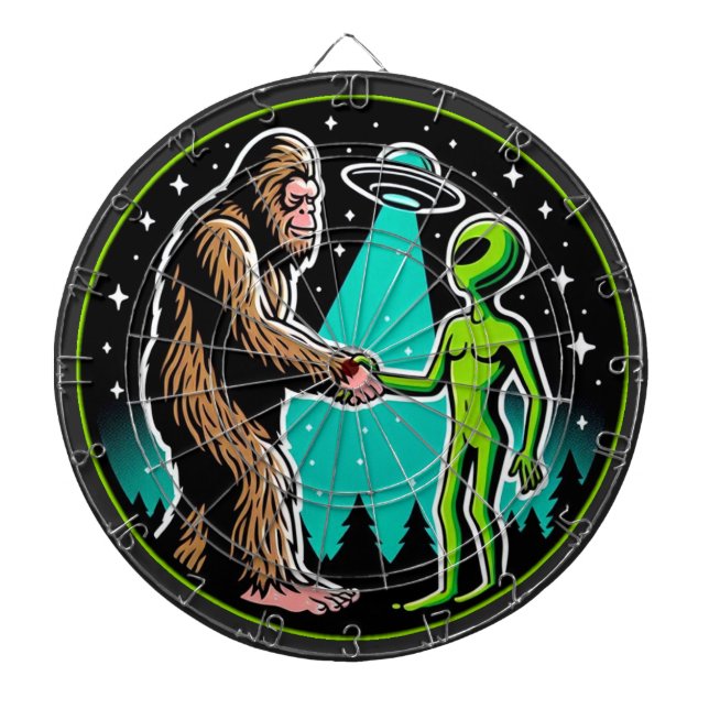 Bigfoot Alien Alliance - Funny Scifi Cryptid Dartboard (Front)