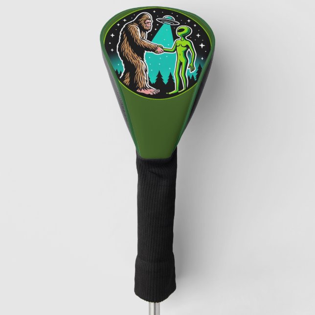 Bigfoot Alien Alliance - Funny Scifi Cryptid Golf Head Cover (Front)