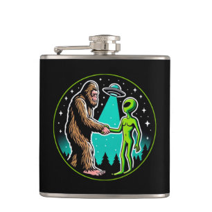 Bigfoot Alien Alliance - Funny Scifi Cryptid Hip Flask