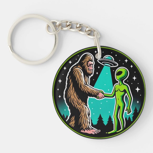 Bigfoot Alien Alliance - Funny Scifi Cryptid Key Ring (Front)