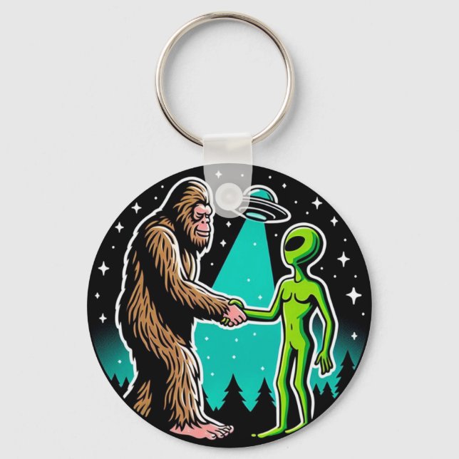 Bigfoot Alien Alliance - Funny Scifi Cryptid Key Ring (Front)