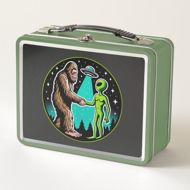 Bigfoot Alien Alliance - Funny Scifi Cryptid Metal Lunch Box (Front)