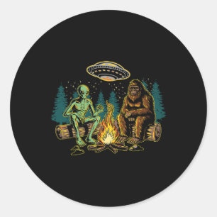 Bigfoot Alien Campfire Camping Sasquatch Ufo Campe Classic Round Sticker
