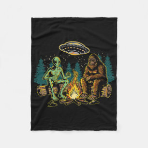 Bigfoot Alien Campfire Camping Sasquatch Ufo Campe Fleece Blanket