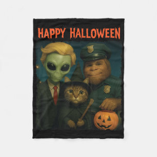 Bigfoot Alien Cat Funny Halloween Trick Treat Door Fleece Blanket